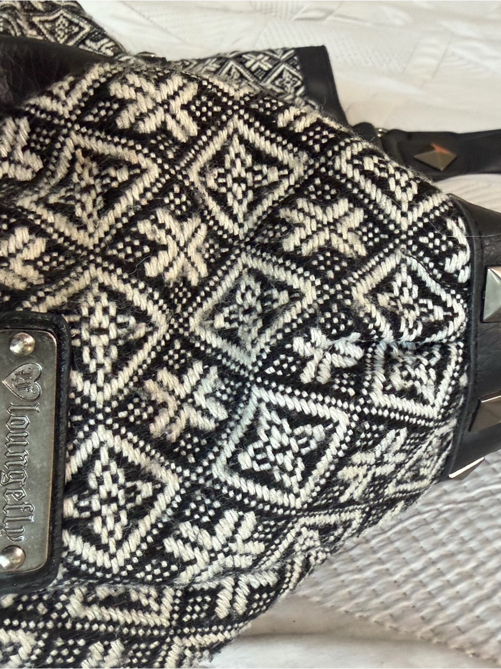 Loungefly Black & White Sugar Skull Shoulder Bag with Stud Accents - Picture 6 of 10